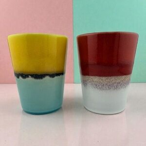 Jars France Tea Cup Set of 2 Made in France Glossy Two-Tone Glaze Turquoise Red